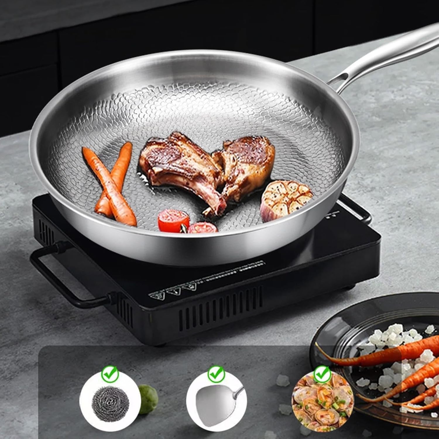 Titanium Hammered Frying Pan with Lid – 11-Inch Non-Stick, Scratch-Resistant, Lightweight Cookware for Gas, Electric & Induction Stovetops | Even Heating, Easy Cleanup, Durable Everyday Pan