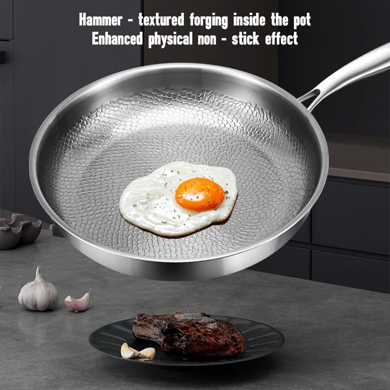 Titanium Hammered Frying Pan with Lid – 11-Inch Non-Stick, Scratch-Resistant, Lightweight Cookware for Gas, Electric & Induction Stovetops | Even Heating, Easy Cleanup, Durable Everyday Pan