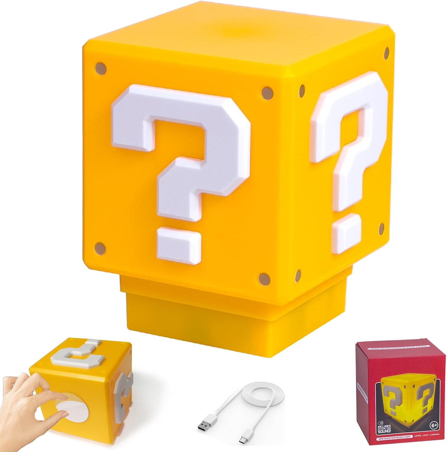 LED Question Mark Block Night Light with Music – USB Rechargeable Desk Lamp Gift for Gamers & Kids