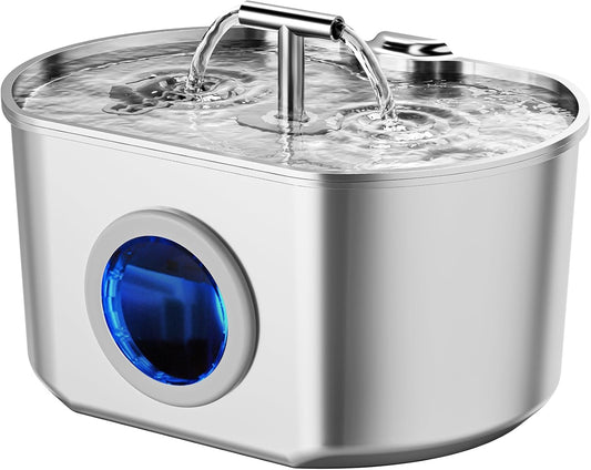 Cat Water Fountain Stainless Steel – 2.2L/74Oz Automatic Pet Drinking Fountain for Cats, Indoor Water Dispenser with Water Level Window & 1 Filter