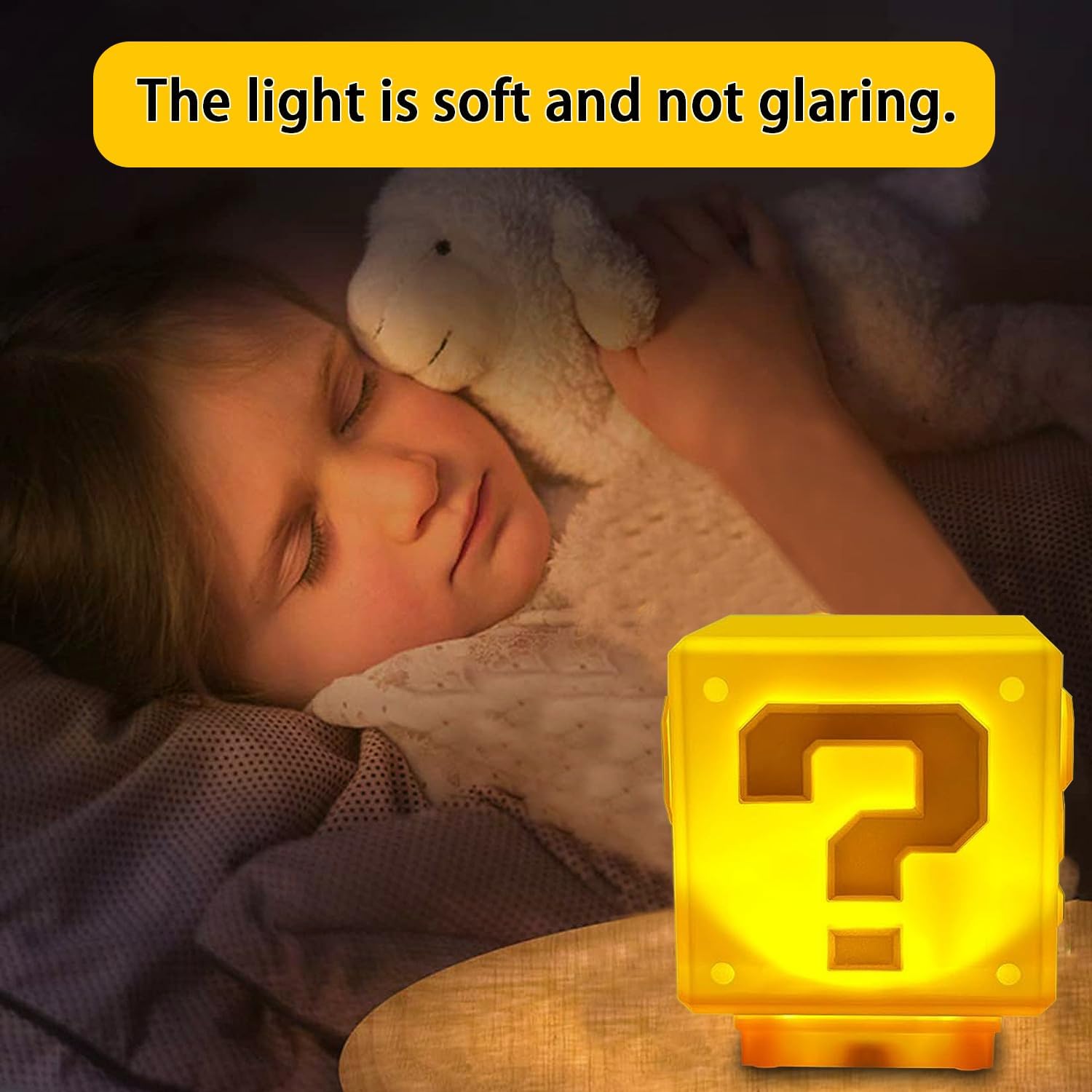 LED Question Mark Block Night Light with Music – USB Rechargeable Desk Lamp Gift for Gamers & Kids