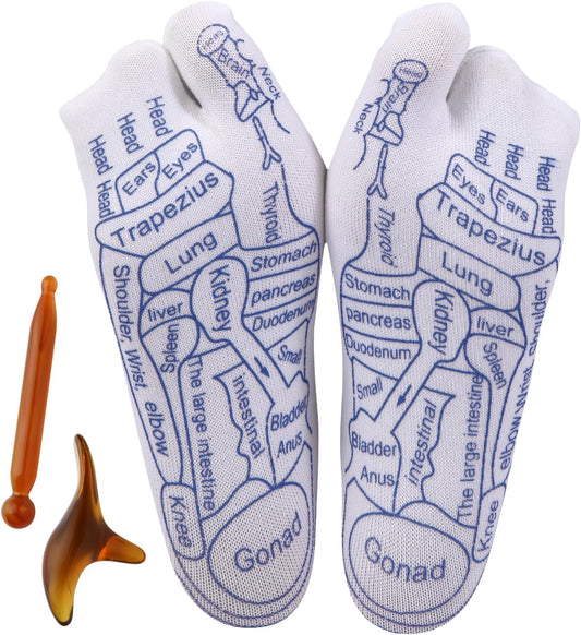 Foot Reflexology Socks with Massage Tool – Acupressure Therapy Socks for Pain Relief, Stress Reduction & Body Wellness, Trigger Point Massage Pen for Feet, Ankles & Full-Body Relaxation