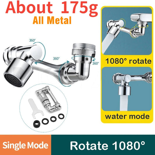 1080° Universal Rotation Faucet Sprayer Head – Dual-Mode Kitchen & Bathroom Sink Extender | Copper Zinc Alloy Splash Filter Nozzle with 20mm / 22mm / 24mm (0.78in / 0.86in / 0.94in) Adaptors
