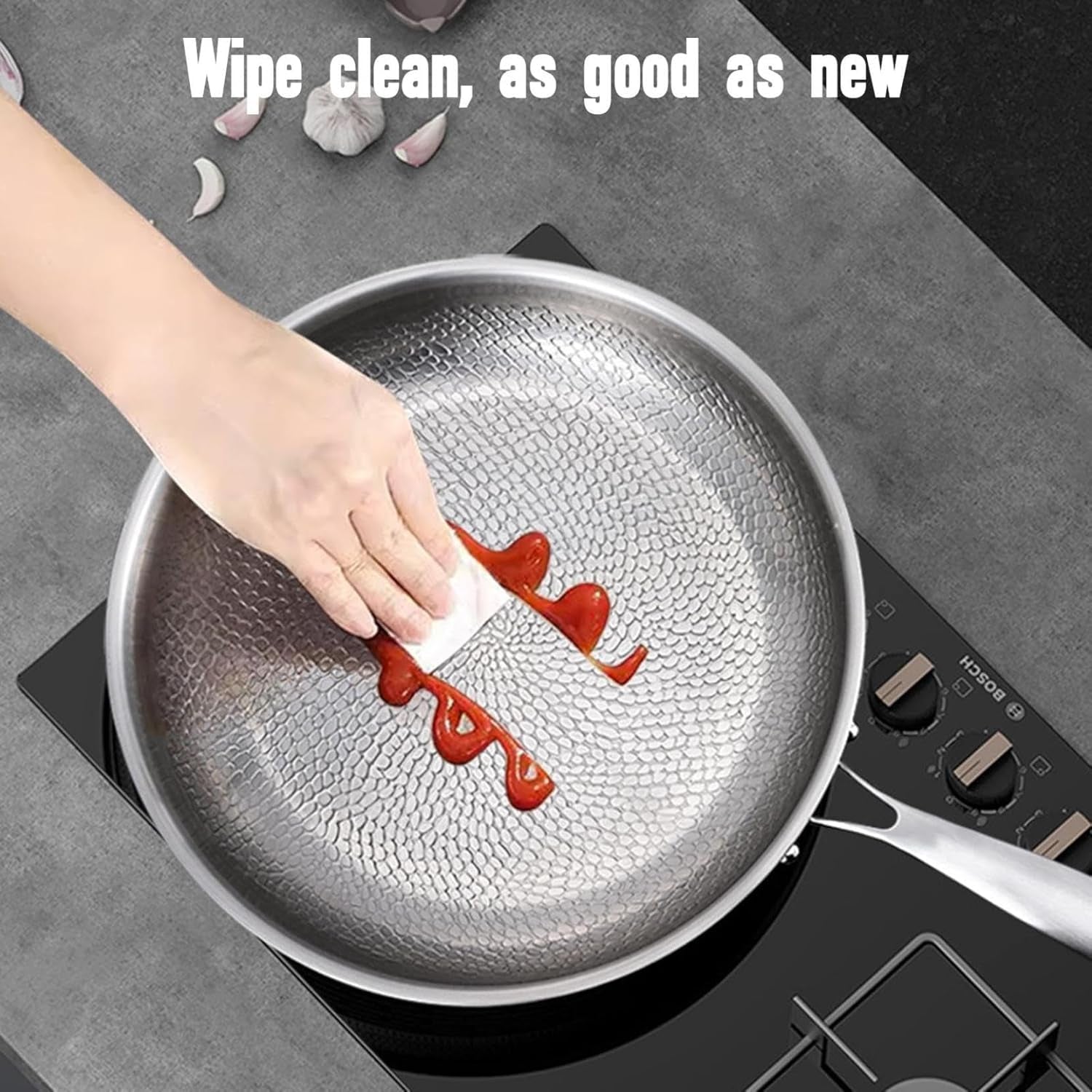 Titanium Hammered Frying Pan with Lid – 11-Inch Non-Stick, Scratch-Resistant, Lightweight Cookware for Gas, Electric & Induction Stovetops | Even Heating, Easy Cleanup, Durable Everyday Pan