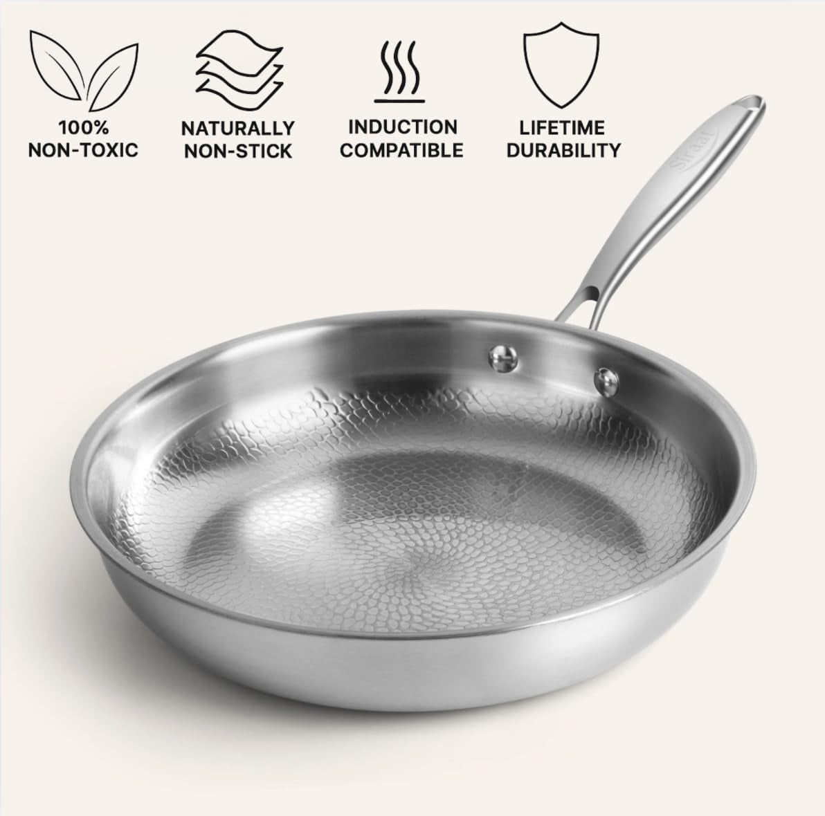Titanium Hammered Frying Pan with Lid – 11-Inch Non-Stick, Scratch-Resistant, Lightweight Cookware for Gas, Electric & Induction Stovetops | Even Heating, Easy Cleanup, Durable Everyday Pan