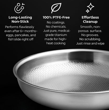 Titanium Hammered Frying Pan with Lid – 11-Inch Non-Stick, Scratch-Resistant, Lightweight Cookware for Gas, Electric & Induction Stovetops | Even Heating, Easy Cleanup, Durable Everyday Pan